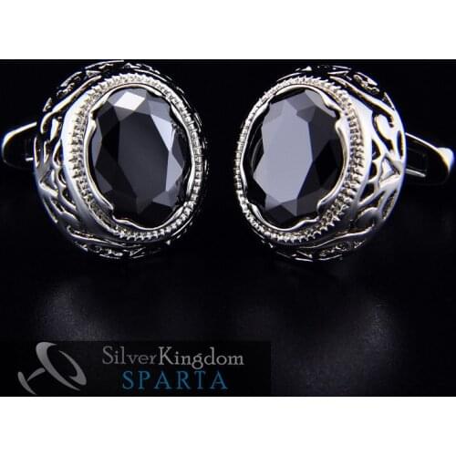 SPARTA Duke Plated with White Gold Black AAA Class zircon cufflinks mens Cuff Links + Free Shipping !!! metal buttons