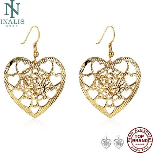 INALIS Heart-Haped Hollow Drop Earrings For Women Romantic Vintage Female Earring Anniversary Fashion Jewelry Recommend On Sale