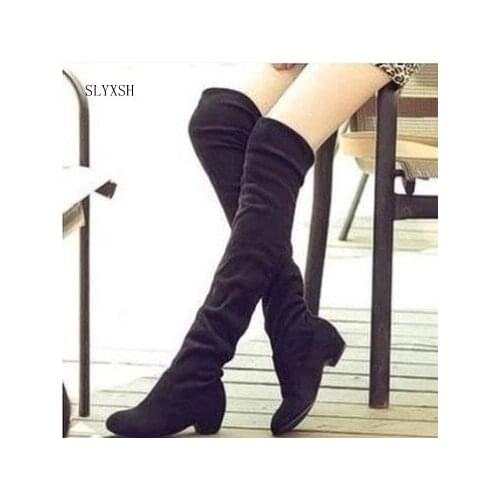 2018 Brand new Hot Women Boots Autumn Winter Ladies Fashion Flat Bottom Boots Shoes Over The Knee Thigh High Suede Long Boots