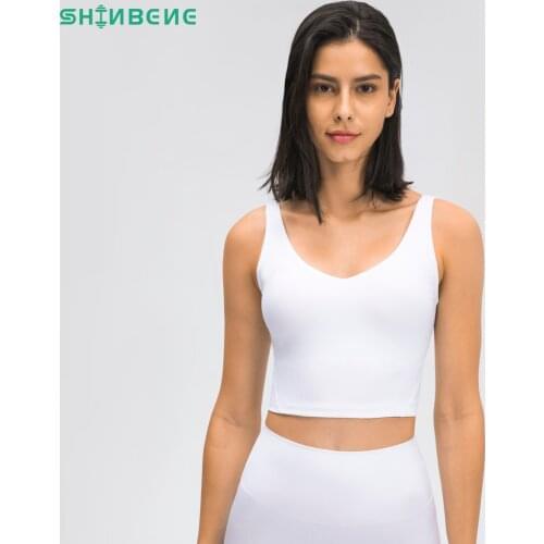 SHINBENE RIBBED Deep-U Longline Workout Gym Bras Crop Top Women Everyday Anti-sweat V-neck Sports Bras Top Athletic Brassiere