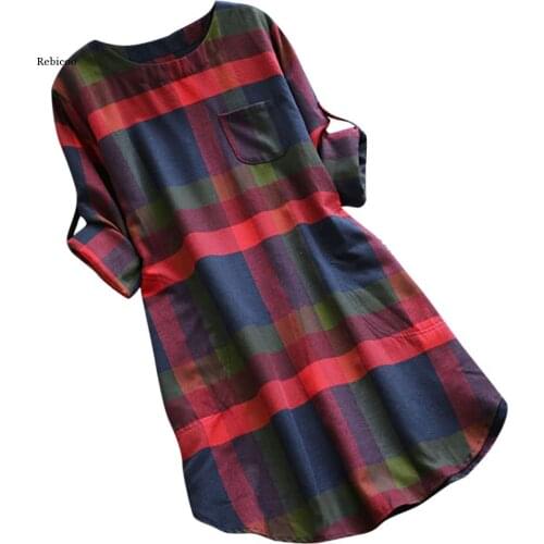 Women Dress Fashion Plaid Long Sleeve Loose Pocket Swing Vintage Autumn Winter Dress Casual Vestidos Womens Dress 2021