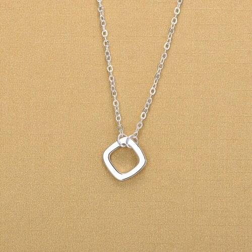 925 Sterling Silver Single Hollow Square Pendant Necklaces For Women Collar Jewelry 2018