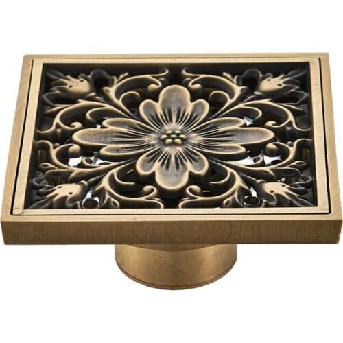 10x10cm Brass Antique Brushed Floor Drain Square Floor Waste Drain Sanitary