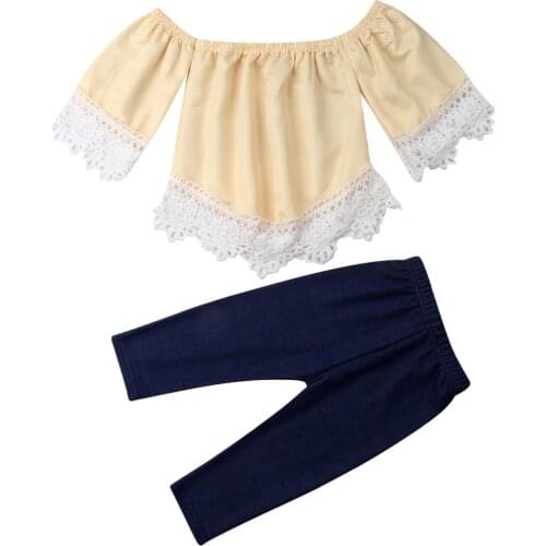 2019 Brand Kid Baby Girl Outfit Off Shoulder T-shirt Tops+Long Pants Cotton Clothes Size 1-5Y Baby Clothes