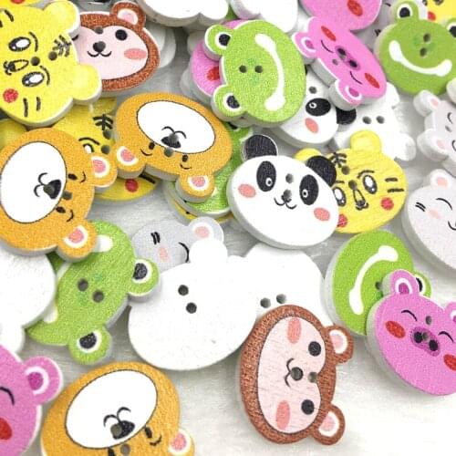 30Pcs Animal Wooden Buttons Cat Panda Tiger Pig Sewing Buttons Craft 2 Holes Scrapbooking Products for Kids WB381