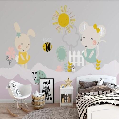 Milofi custom 3D wallpaper mural cartoon rabbit illustration childrens room background wall paper mural wallpaper mural