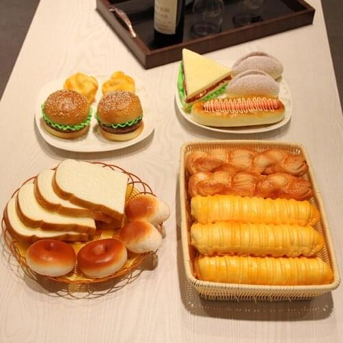 7-Simulation Food PU Simulation Bread Fake Bread Hamburger Sandwich Twist Foil Model Restaurant Accessories Home Decoration