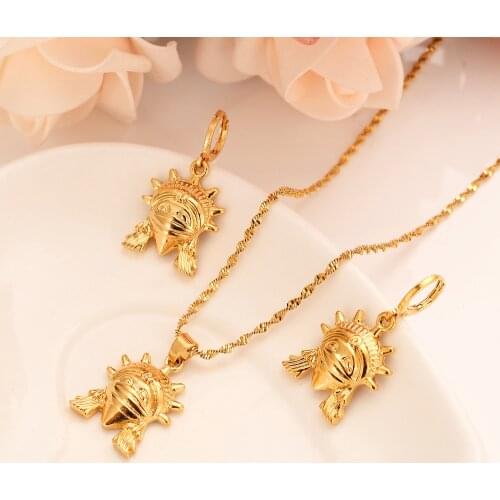 African mask jewelry set chain women Nigerian wedding gold multi layer necklace pendantearring Indian jewelry sets