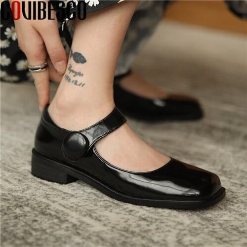 COVIBESCO Fashion Mary Janes Platform Handmade Shoes For Women Genuine Leather Chunky Heels Pumps 2021 Party Prom Shoes Woman