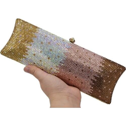 Pink brown Long Crystal Evening Bags Plain diamante Clutch Bag Luxury Metal Banquet Party Purse wedding Bridal Clutch Bags SC891