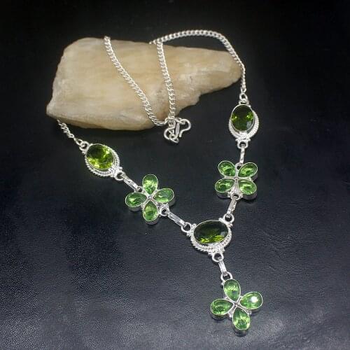 Gemstonefactory Jewelry Big Promotion 925 Silver Glorious Green Topaz Peridot Ladies Women Chain Necklace 46m 202101738