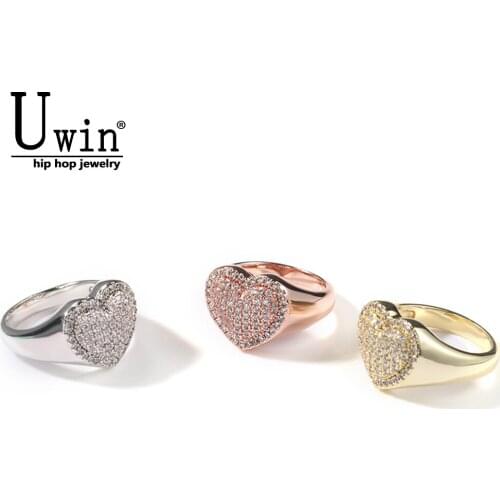 UWIN Heart Rings Full Bling Iced Out Cubic Zircon AAA Rings Rose Gold Luxury Fashion Hiphop Jewelry Gift Drop Shipping