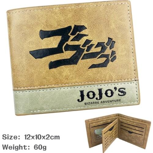 Anime JoJos Bizarre Adventur Khaki Teenager Leather Wallet Mens PU Short Hot Casual Bifold Purse Photo Credit Cards Holder