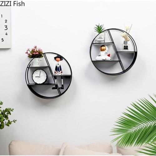 Creative Round Metal Wall Shelf Bedroom Living Room Potted Plant Pendant Geometric Iron Background Wall Furnishing Decoration