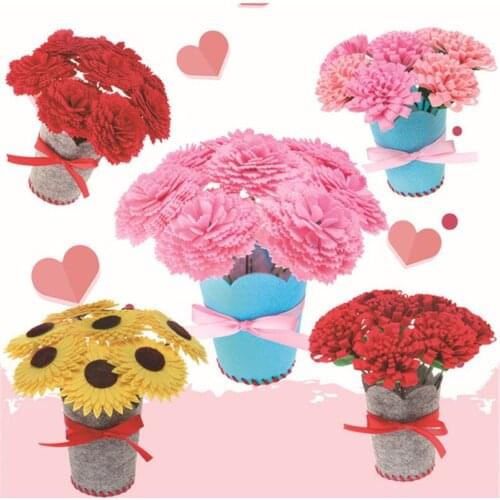 Handmade Potted Bouquet Sunflower Carnation Art Craft Creativity Kindergarten Toy Mini Simulation Flower Pot DIY Toys for Kids