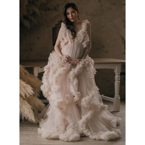 Fashion Tulle Long Maternity Dress For Photo Shoot For Baby Shower Soft Ruffles Tiered Mesh Maternity Gowns Pregnancy clothes