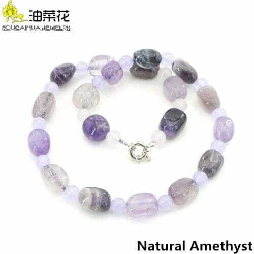 Fashion Charm Natural Irregular Purple Amethyst Gemstone Crystal Necklace Women Wedding Gift Banquet Gift Jewelry Design 18inch