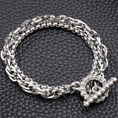 Double Chain Stainless Steel Mens Bracelets On Hand Gothic Skullies Man Bracelet Homme Friends Jewellery Accessories Wholesale