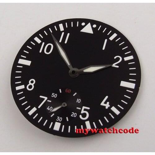 38.9mm black dial green luminous dial fit ETA 6498 mens watch D56 (Dial+hands)