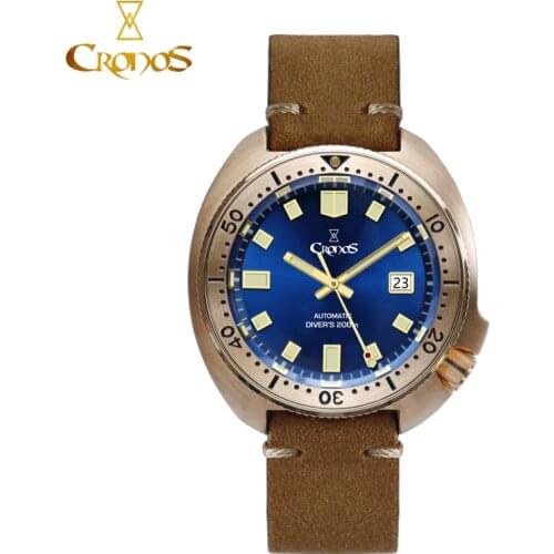 CRONOS Mens Bronze Mechanical Diver Watch Sapphire Crystal Buckle Automatic PT5000 Ceramic Bezel Luxury Copper Sports Watches