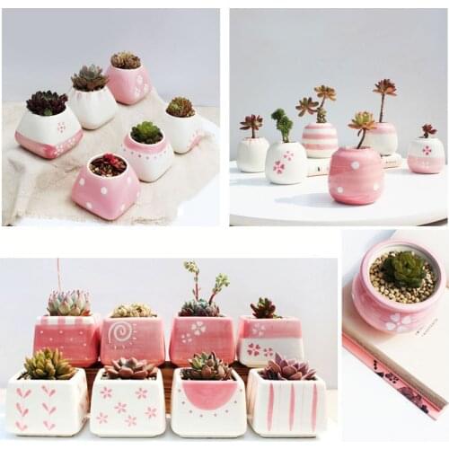 Flowerpot Set Ceramic Flowing Glaze Succulent Plant Pot Hand-painted Thumb Flower Pot Vase Garden Home Decor Planter Gift