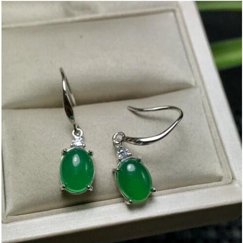 Natural Green Chalcedony earring Free shipping Jewelry Natural real Chalcedony 925 silver Earring