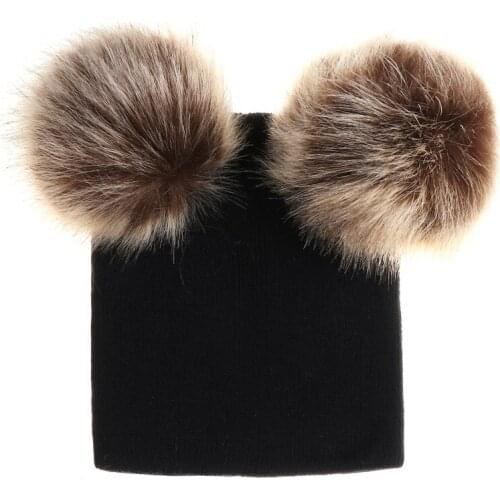 New Hot-selling Childrens knitted cap super double ball wool cap babys wool cap Warm Hat Pompom Hat Unisex Hair Accessories