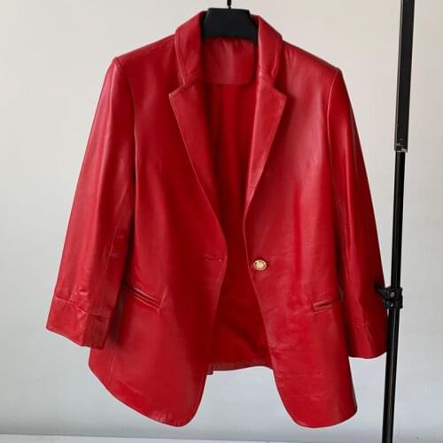 2020 Spring New Fashion Trend Leather Suit Jacket Women Sheepskin Short Slim Fashion Slim Red Jacket Leather Black Coat