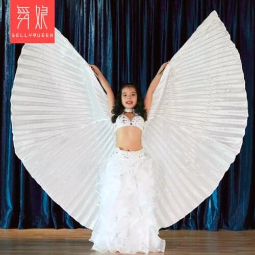 New kids/children imitation silk Belly Dance Isis Wings white color Professional Stage performance Wings for kids Free-shipping