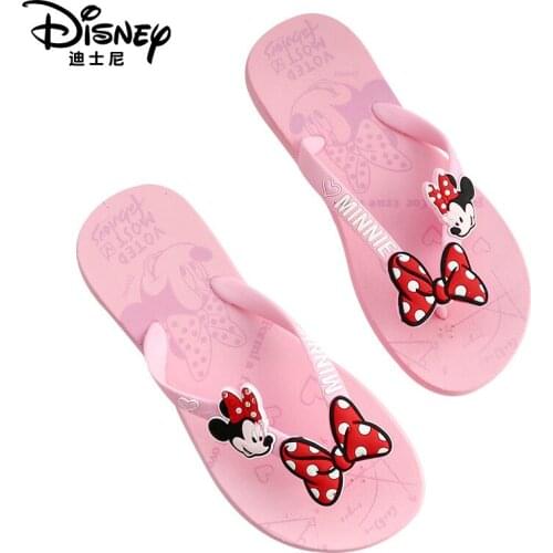 Original Disney Mickey Mouse Minnie Flip-Flops Non-slip Breathable Casual Flat Flip Flops Beach Shoes Kids Slippers