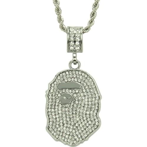 Hip Hop Iced Out Ape Pendent Necklace Present Choker Full Rhinestone Bling Bling Punk Rapper necklace mens#SS30