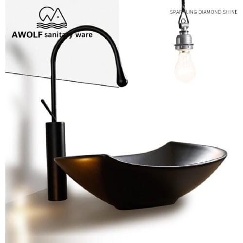 Bathroom Sinks Matte Black Ceramic Vessel Big Size 660*395*150mm Modern Art Washing Basin Bowl Counter Top Balcony Sink AM908