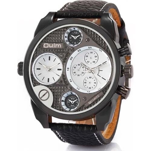 Luxury Brand OULM Men Watch Leather Strap Mens Quartz Watches GMT Sports Watch for Men Navigator shape relogios masculino