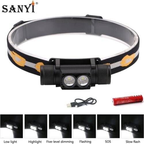 Sanyi 3W XM-L2 LED Headlight Mini White Light Flashlight USB Charging 18650 Headlamp Forehead Torch For Camping Fishing Hunting