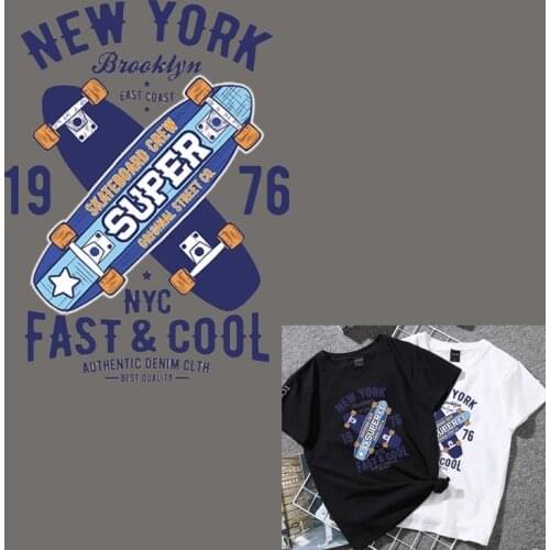 Iron-On Transfers New York Letter With Skateboard New Design Clothing Deco Heat Transfer Diy Accessory Washable Badges Patch