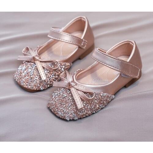 Autumn Children Shoes Girls Flat Heel Princess Dance Kids Shoes Glitter Leather Fashion Girls Party Dress Wedding Shoes E09