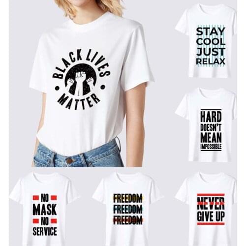 Womens Street Fashion Summer Breathable T-shirt O-neck Commuter Sports All-match Shirt English Letter Printing Series Shirt