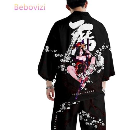 Plus Size XS-6XL Loose Succubus Fashion Japanese Kimono Suit Samurai Harajuku Cardigan Women Men Cosplay Yukata Tops Pants Set