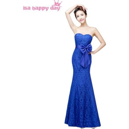 Womans dresse long royal blue lace strapless sweetheart gowns mermaid plus size special occasion prom party dresses H3117
