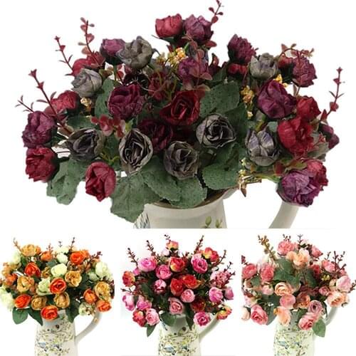 1 Bouquet 21 Head Artificial Rose Silk Flower Leaf Home Party Wedding Decor Artificial Flower