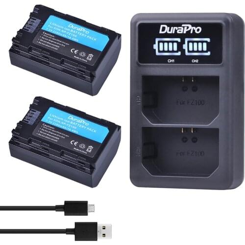 2PC 2280mAH NP FZ100 Battery + LED Charger for Sony NP-FZ100 BC-QZ1 Alpha 9, A7RIII, ILCE-7RM3 for Sony A9, A9R, Alpha 9s Camera