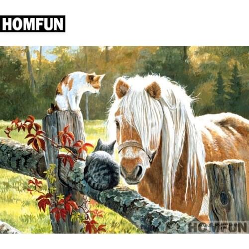 HOMFUN Full Square/Round Drill 5D DIY Diamond Painting "Horse & cat" Embroidery Cross Stitch 5D Home Decor Gift A01237