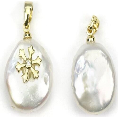 White coin freshwater pearl coin snowflake pendant for DIY jewelry making loose beads FPPJ wholesale nature