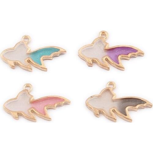 Free Shipping 10pcs Animal Fish Shape Jewelry Alloy Charms Gold Tone Plated Double Colors Oil Drop Enamel Earring Pendants