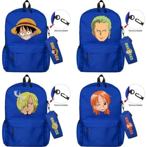 ONE PIECE Nylon Backpack Pencil Case 2pcs/set Zipper Bookbag Boys Girls Knapsack Casual Student Travel Schoolbag Laptop Bag