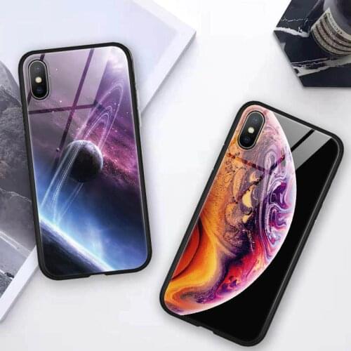 Star Space Tempered Glass Case FOR iphone 7 8 6 6S Plus XR X XS Max Coque For Meizu 16X 16 FOR Samsung Galaxy S8 S9 Plus Case