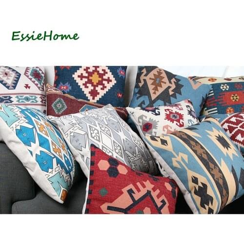 ESSIE HOME High-End Digital Print Blue Turkish Ethnic Kilim Diamond Pattern Pillow Cushion For Sofa Home Decoration Throw