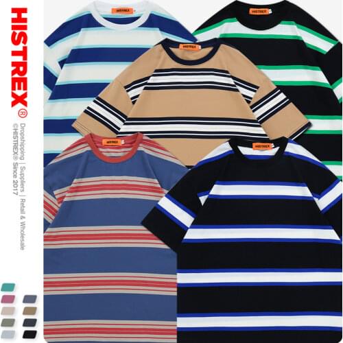 HISTREX Quality 33 Colors Stripe 100% Cotton 200g Men T Shirt Summer T-shirt Top Vintage Tshirt Man 49268
