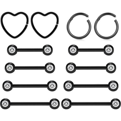 14G Surgical Stainless CZ Tongue Rings Nipplering 12-18mm Tongue Piercing Barbell Nipple Rings Body Piercing Jewelry