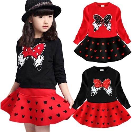 Girls Clothing Sets 2020 Autumn New Bow Tie Tops Minnie Top Shirt+Skirt Sets Girls Clothing Wear Kids Girls Clothes Spring